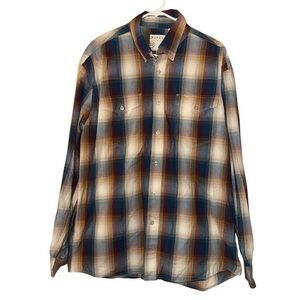 Roper Tan Blue Plaid Button Front Oxford Western Ranch Cowboy Shirt Sz Large